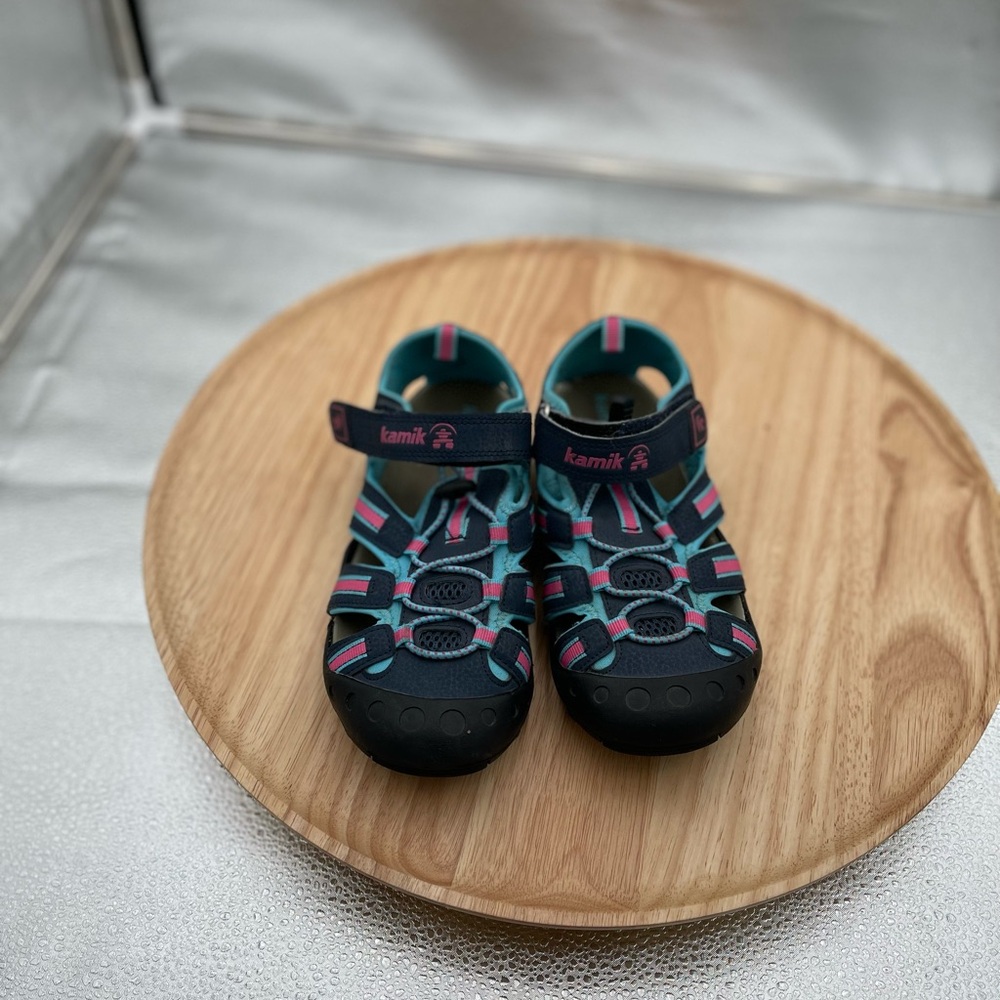 Kamik Crab Kids Navy Teal Pink Waterproof Outdoor Sandals Size 4 HK4594